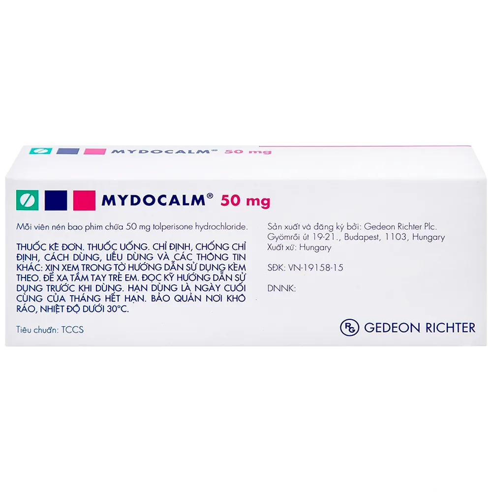 Hình ảnh Viên nén Mydocalm 50mg Gedeon điều trị triệu chứng co cứng cơ sau đột quỵ (3 vỉ x 10 viên) 