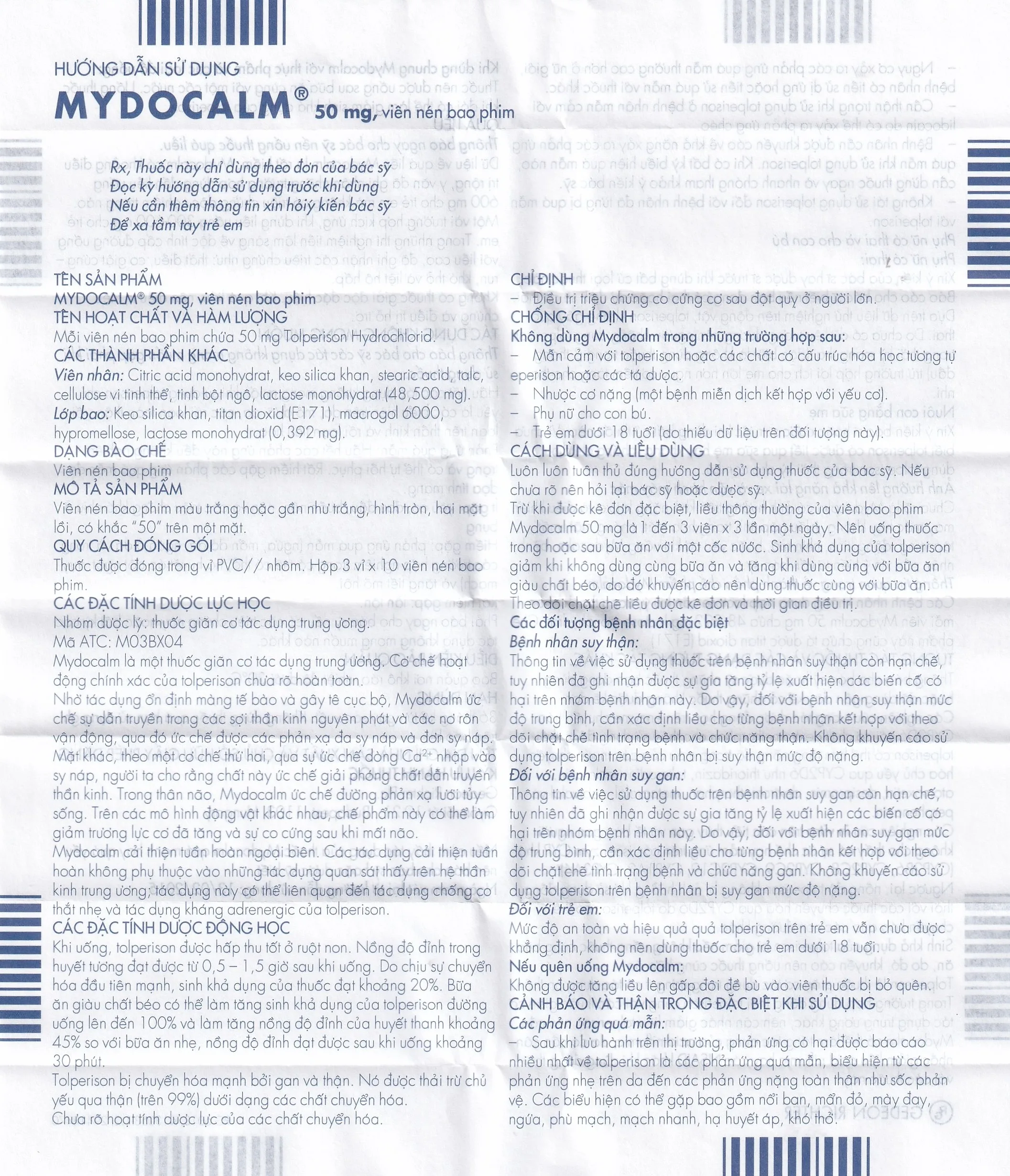 Hình ảnh Viên nén Mydocalm 50mg Gedeon điều trị triệu chứng co cứng cơ sau đột quỵ (3 vỉ x 10 viên) 
