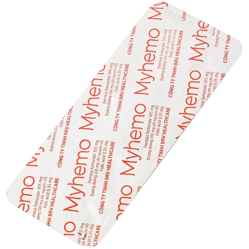 Hình ảnh Thuốc Myhemo BRV điều trị dự phòng thiếu sắt và folic acid trong khi mang thai (3 vỉ x 10 viên)