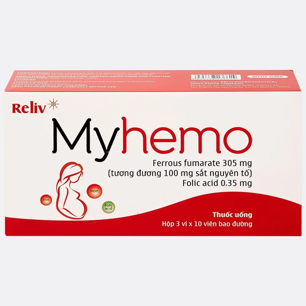 Hình ảnh Thuốc Myhemo 305mg Reliv dự phòng thiếu sắt và folic acid (3 vỉ x 10 viên)