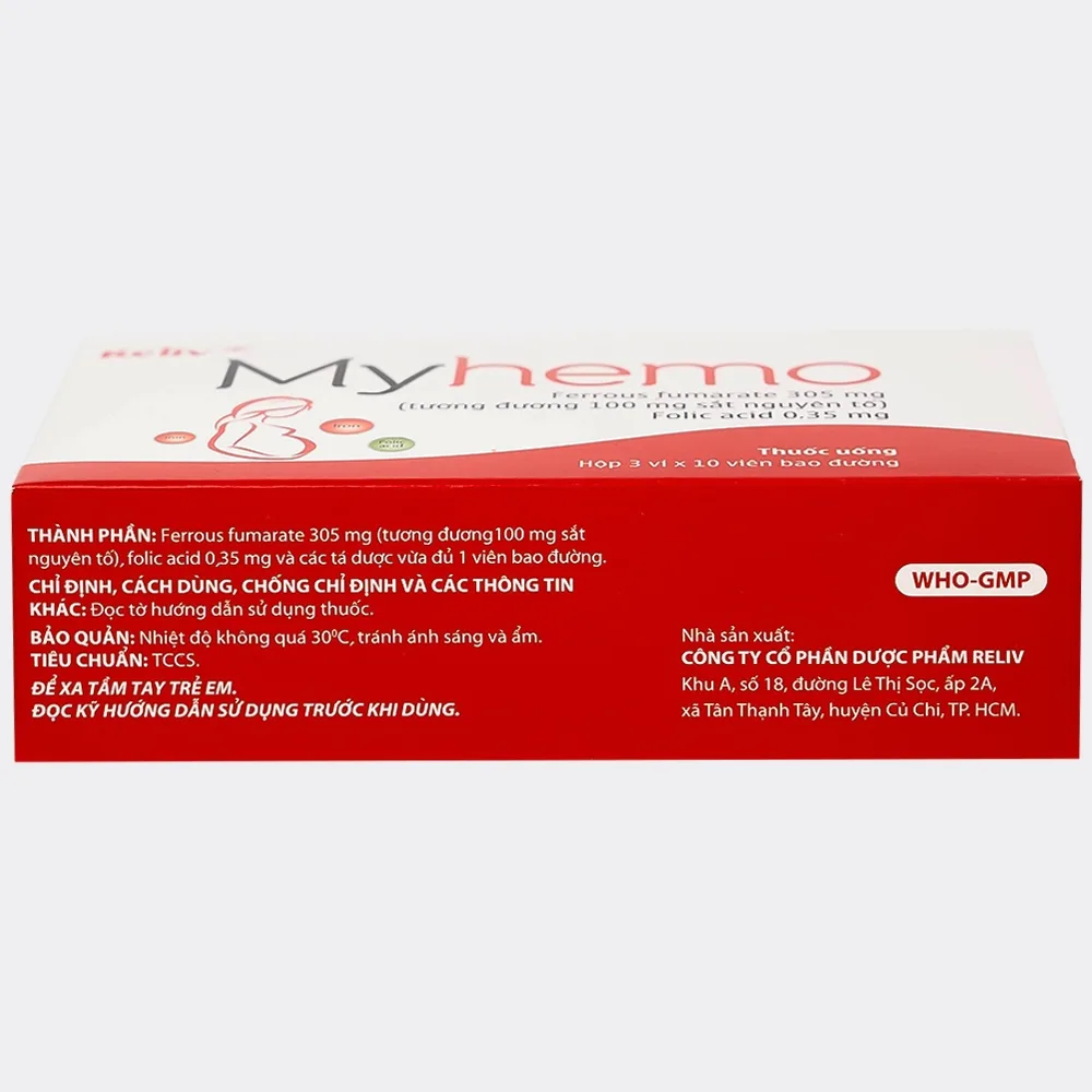 Hình ảnh Thuốc Myhemo 305mg Reliv dự phòng thiếu sắt và folic acid (3 vỉ x 10 viên)