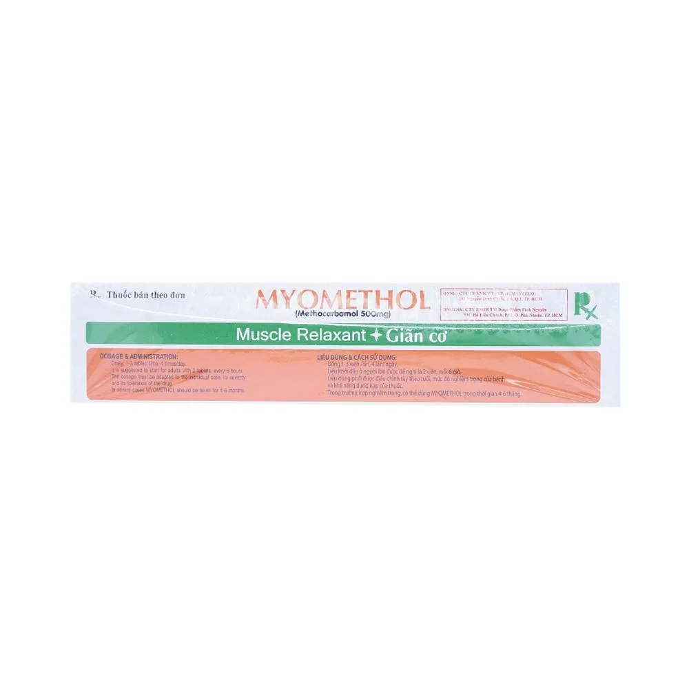 Hình ảnh Viên nén Myomethol 500mg R.X điều trị đau lưng cấp tính do co thắt cơ (10 vỉ x 10 viên) 