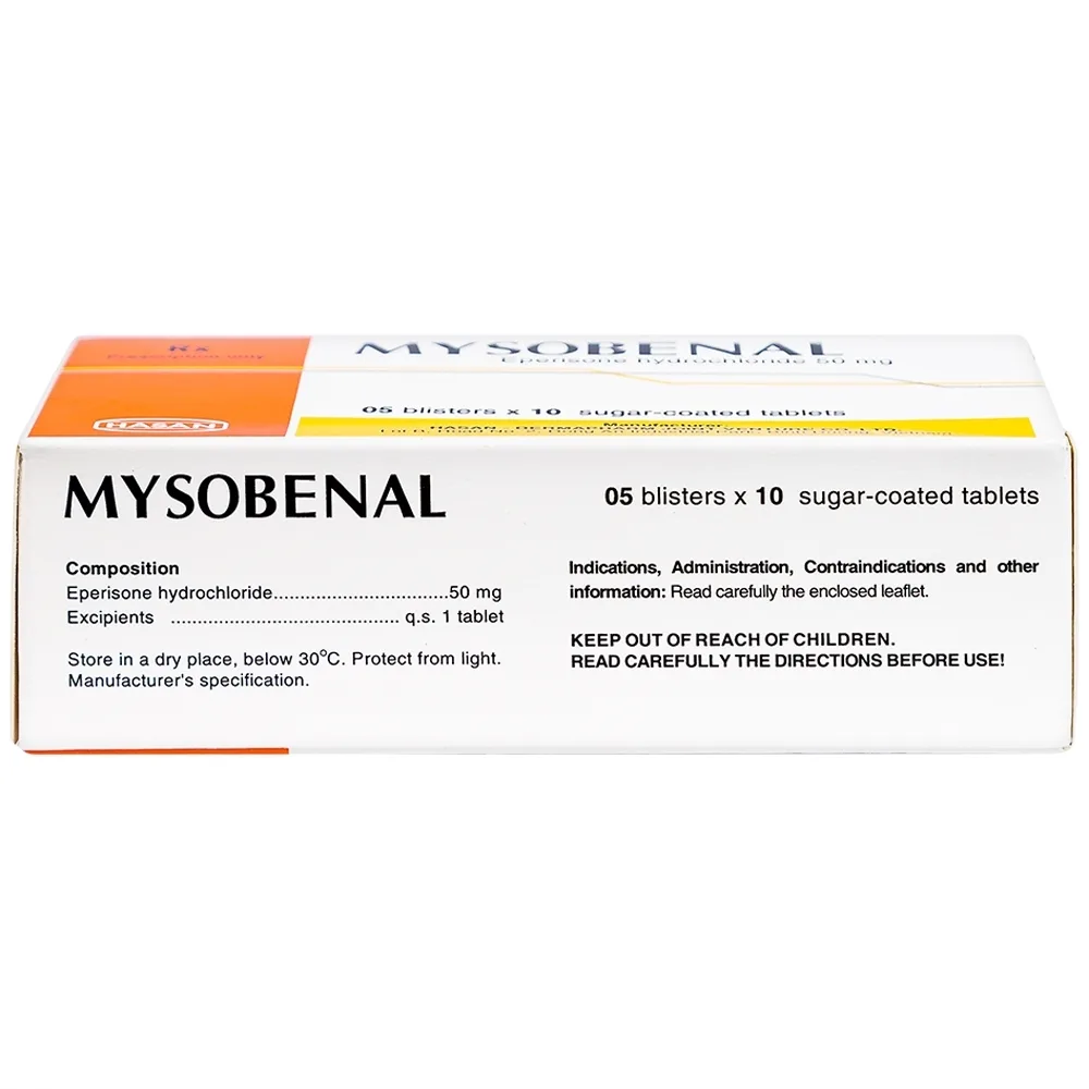 Hình ảnh Viên nén Mysobenal 50mg Hasan cải thiện triệu chứng tăng trương lực cơ (5 vỉ x 10 viên)