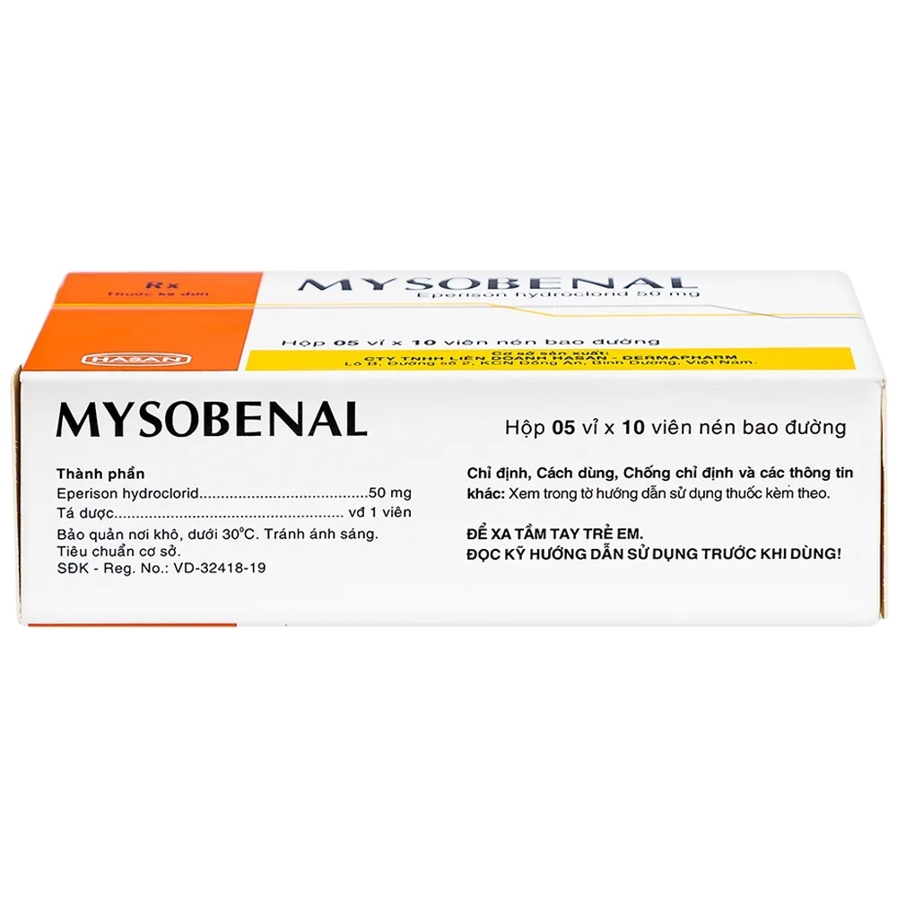 Hình ảnh Viên nén Mysobenal 50mg Hasan cải thiện triệu chứng tăng trương lực cơ (5 vỉ x 10 viên)