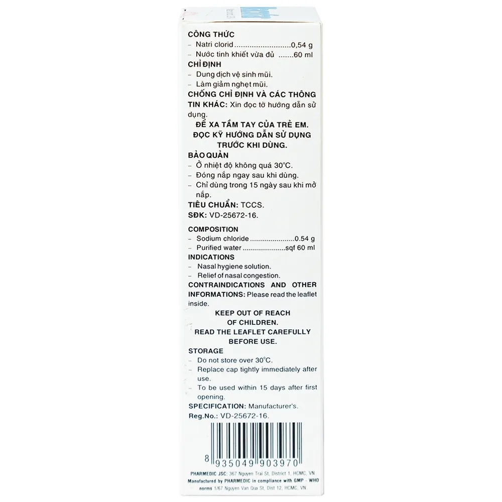 Hình ảnh Dung dịch xịt mũi Nacofar Pharmadic vệ sinh mũi, giảm nghẹt mũi (60ml)