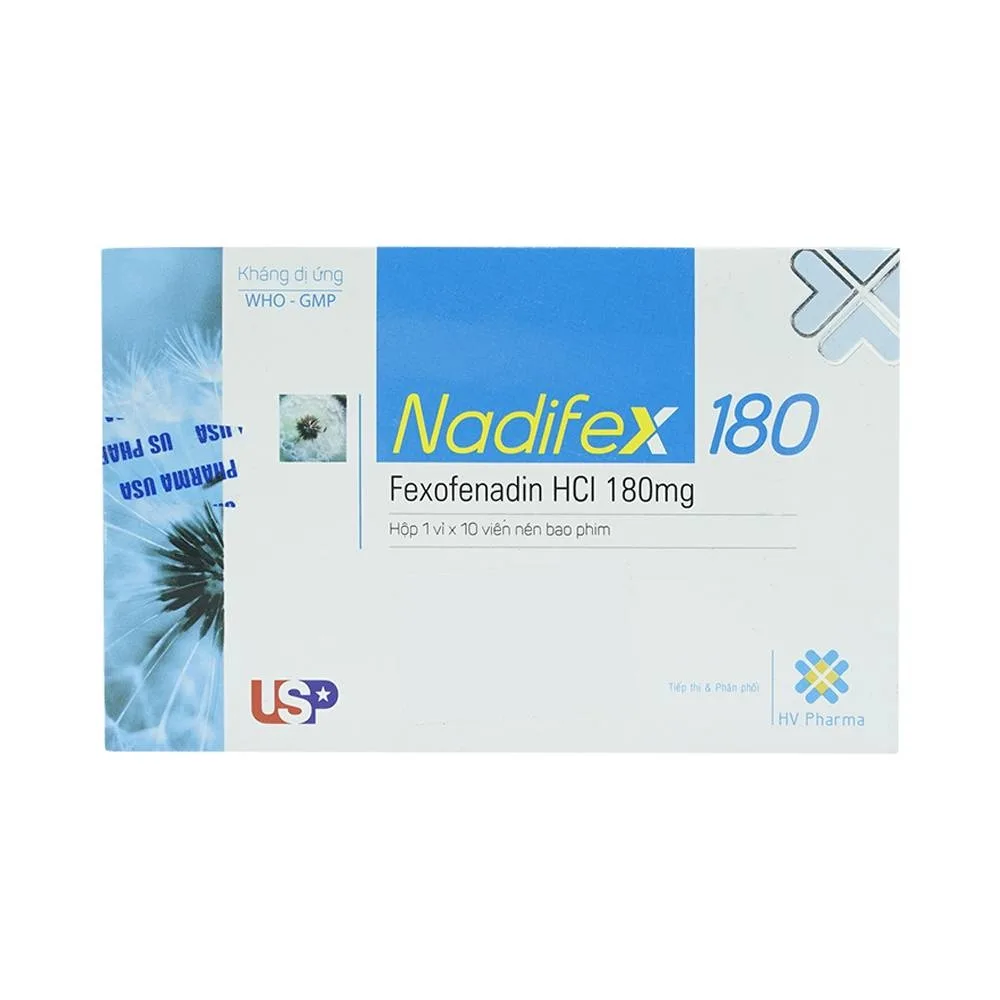 Hình ảnh Viên nén Nadifex 180 USP giảm viêm mũi dị ứng, hắt hơi, chảy mũi (1 vỉ x 10 viên)