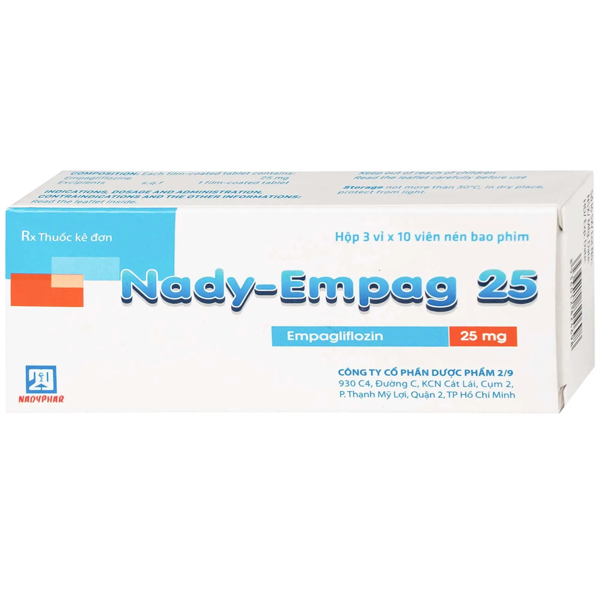 Hình ảnh Thuốc Nady-Empag 25mg Nadyphar điều trị cho người lớn bị đái tháo đường type 2 (3 vỉ x 10 viên)