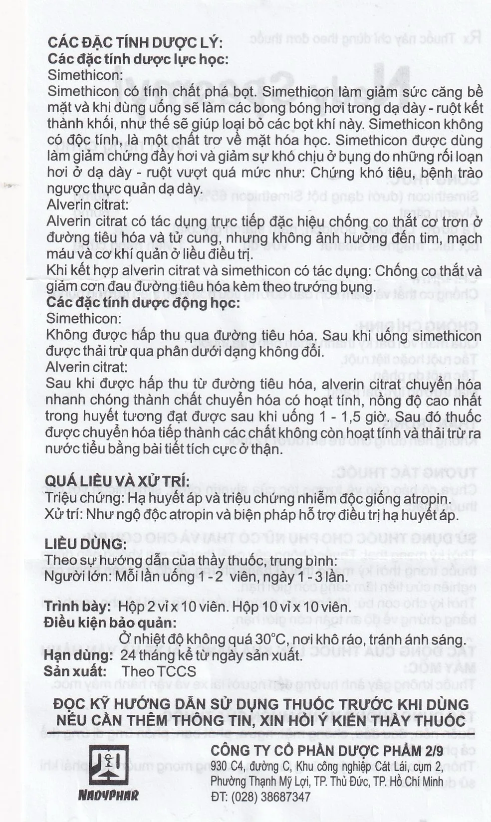 Hình ảnh Thuốc Nady-Spasmyl chống co thắt, giảm các cơn đau đường ruột, dạ dày ( 10 vỉ 10 viên )