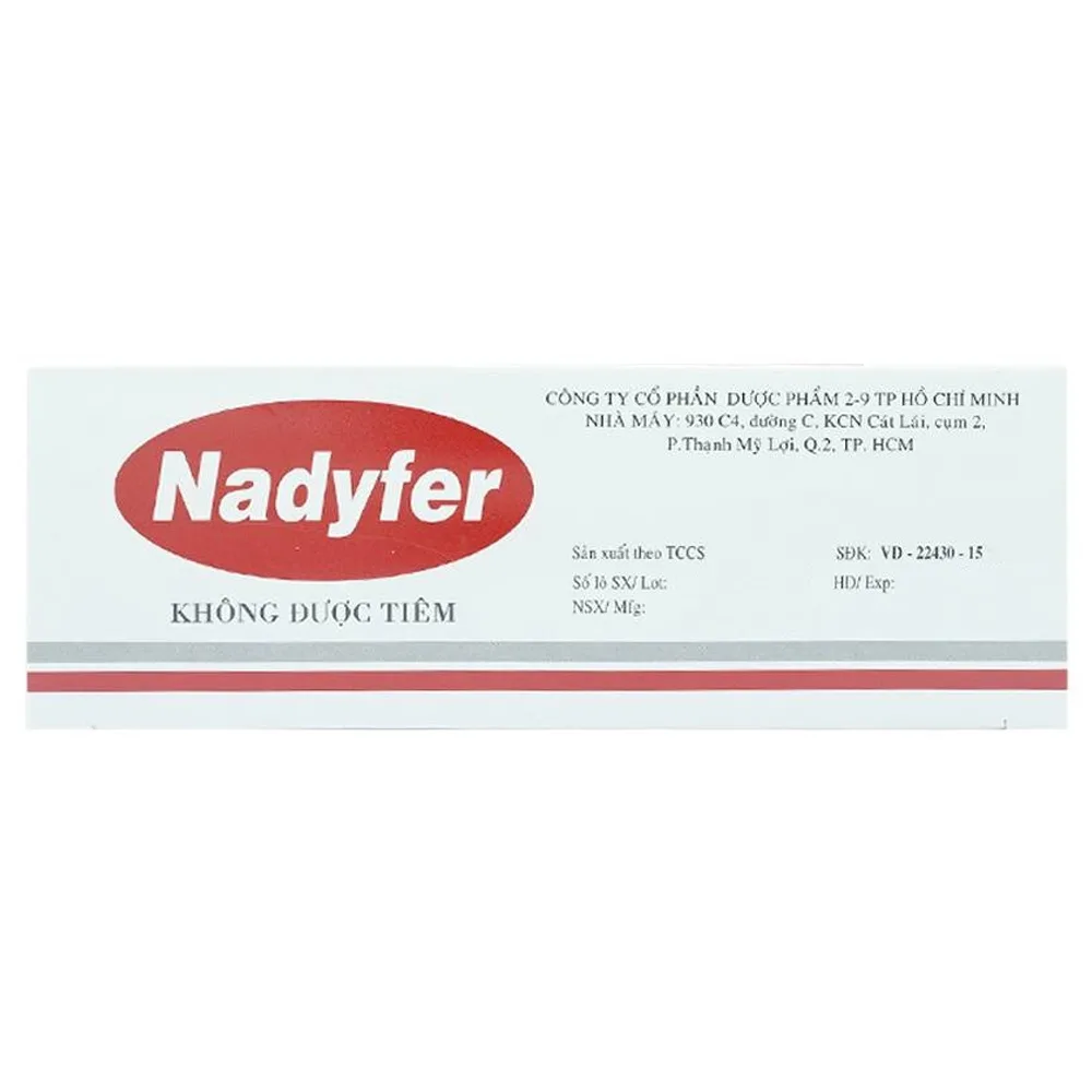 Hình ảnh Dung dịch uống Nadyfer Nadyphar điều trị giảm nồng độ hemoglobin, mất máu kéo dài (2 vỉ x 10 ống)