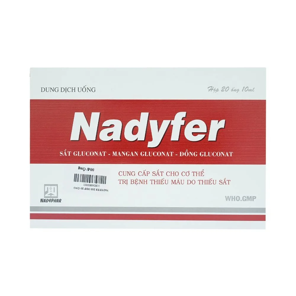 Hình ảnh Dung dịch uống Nadyfer Nadyphar điều trị giảm nồng độ hemoglobin, mất máu kéo dài (2 vỉ x 10 ống)
