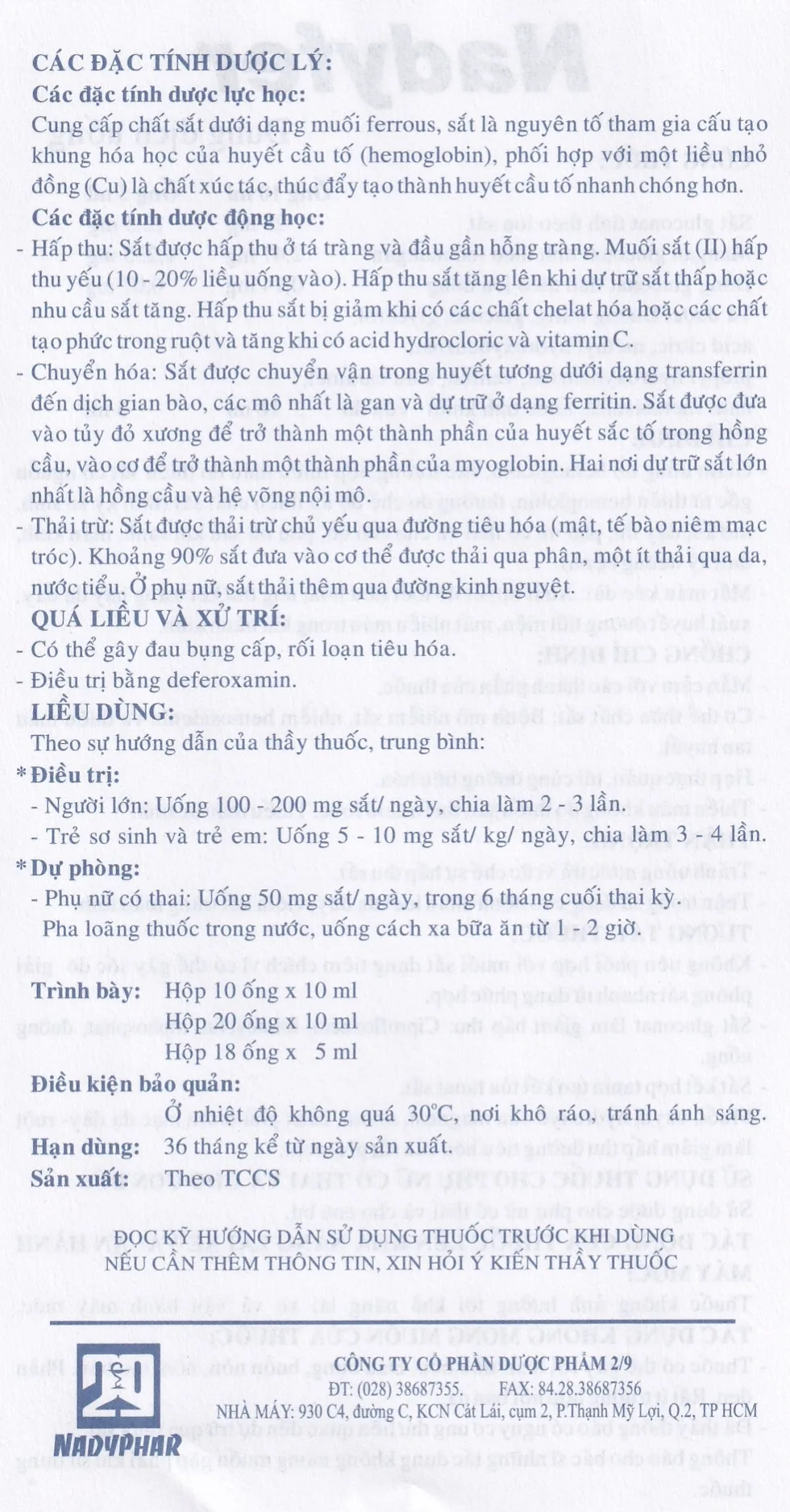Hình ảnh Dung dịch uống Nadyfer Nadyphar điều trị giảm nồng độ hemoglobin, mất máu kéo dài (2 vỉ x 10 ống)