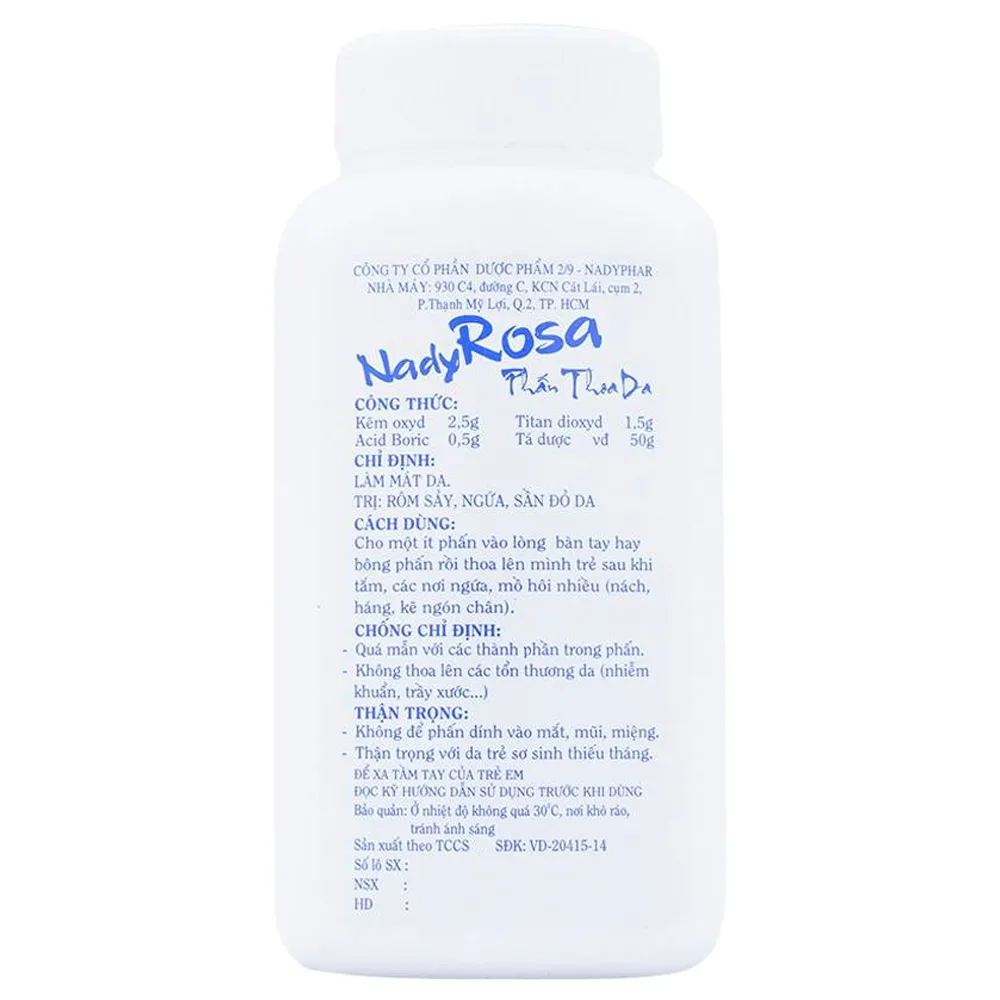 Hình ảnh Phấn thoa da NadyRosa Nadyphar hỗ trợ điều trị rôm sảy, ngứa, sần đỏ da (50g)