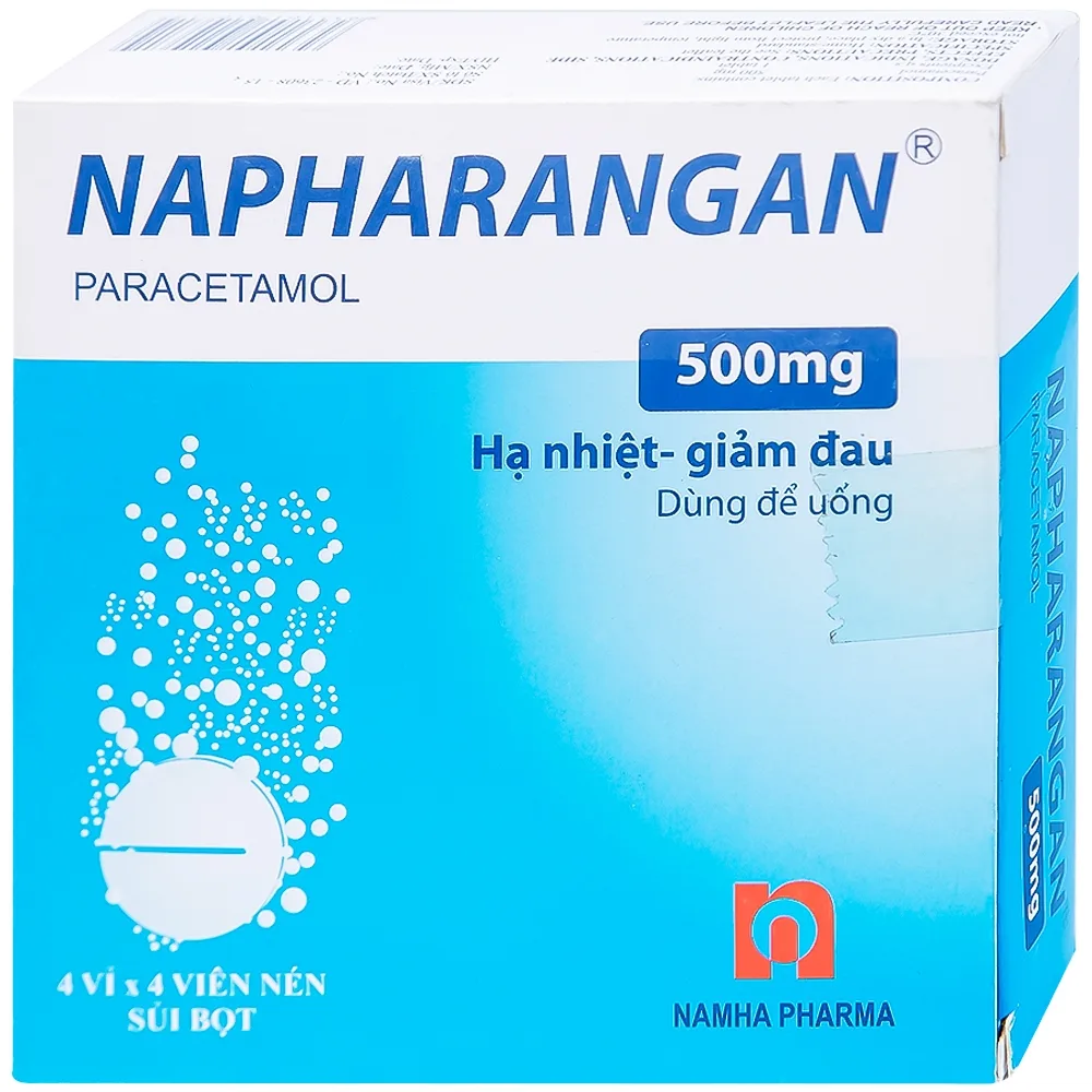 Hình ảnh Viên sủi Napharangan 500mg Nam Hà hạ nhiệt, giảm đau, điều trị sốt từ nhẹ đến vừa (4 vỉ x 4 viên)