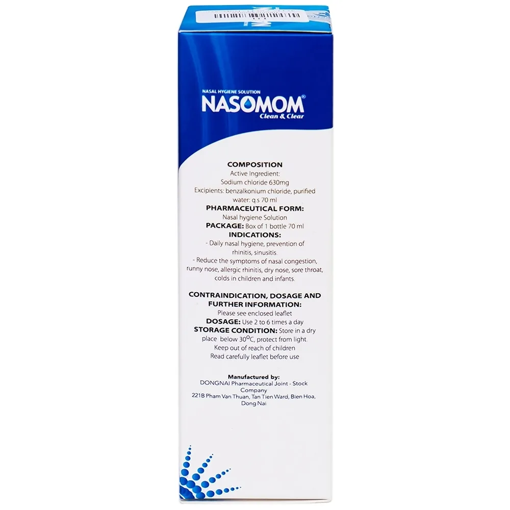 Hình ảnh Dung dịch vệ sinh mũi Nasomom Clean&Clear Reliv điều trị nghẹt mũi, sổ mũi, khò khè, cảm cúm (70ml)