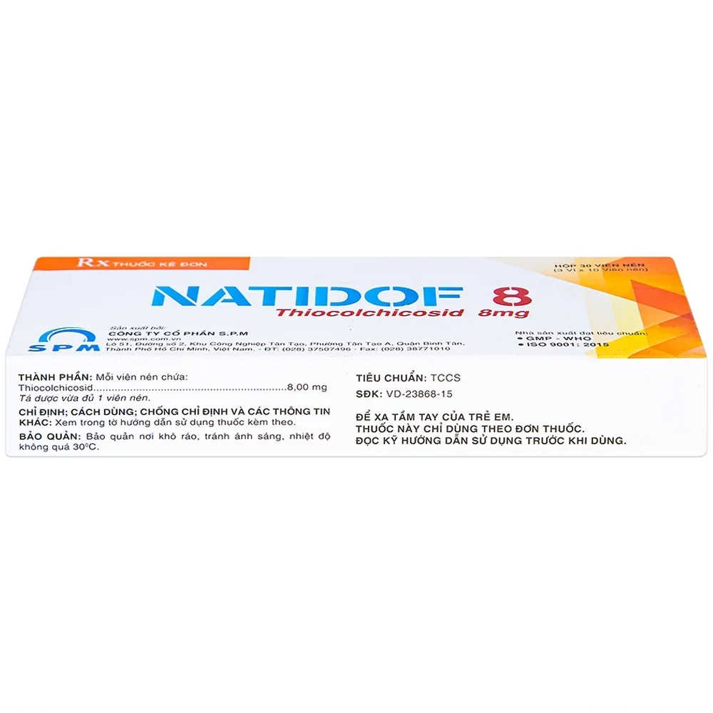 Hình ảnh Viên nén Natidof 8 SPM điều trị thoái hóa đốt sống, vẹo cổ, đau lưng (3 vỉ x 10 viên)