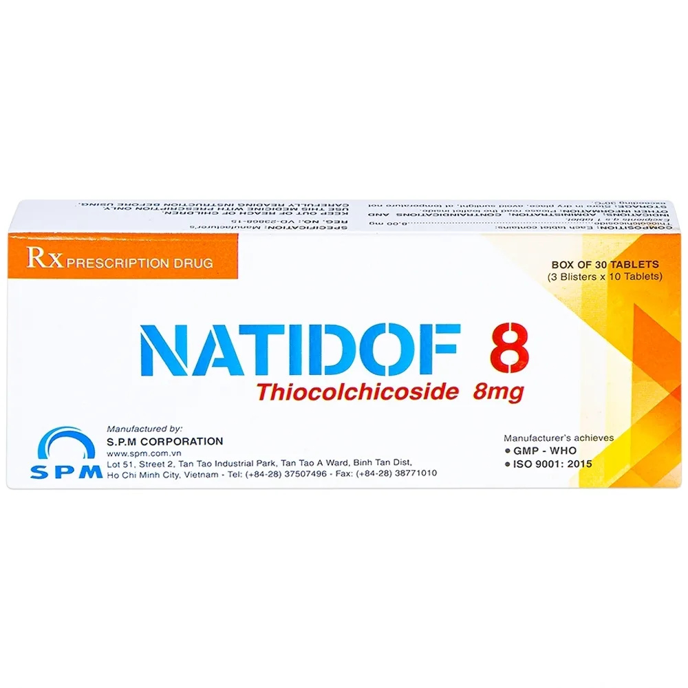 Hình ảnh Viên nén Natidof 8 SPM điều trị thoái hóa đốt sống, vẹo cổ, đau lưng (3 vỉ x 10 viên)