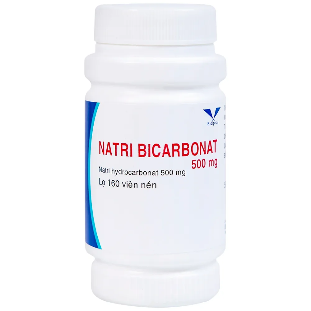 Hình ảnh Thuốc Natri Bicarbonat 500mg Bidiphar điều trị nhiễm toan chuyển hóa, khó tiêu hóa, ợ nóng (160 viên)