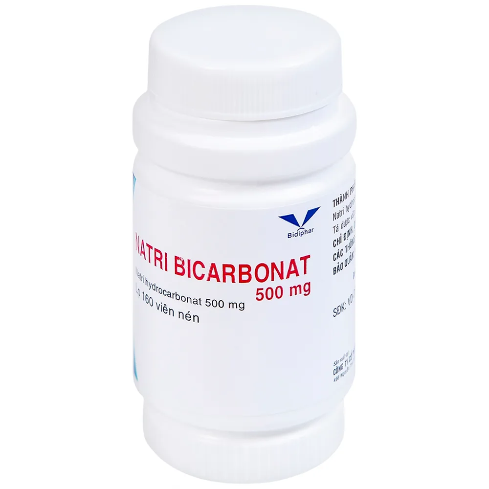 Hình ảnh Thuốc Natri Bicarbonat 500mg Bidiphar điều trị nhiễm toan chuyển hóa, khó tiêu hóa, ợ nóng (160 viên)