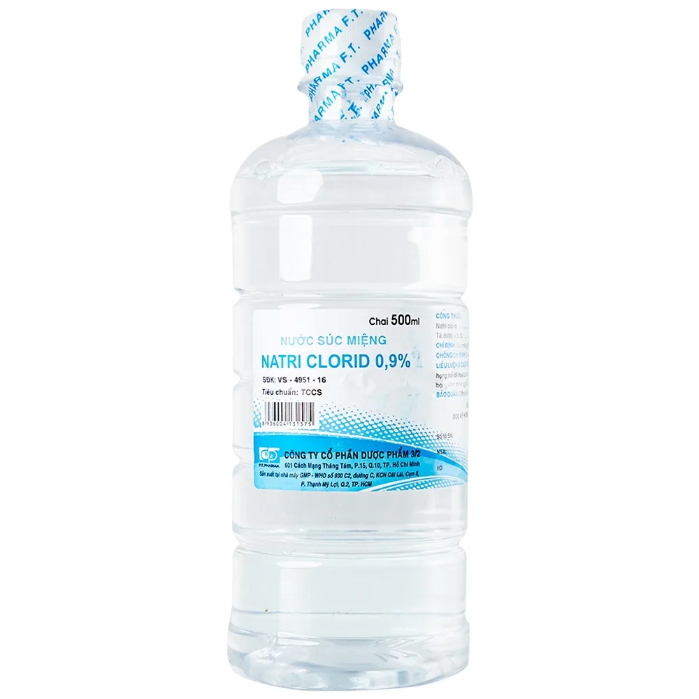 Hình ảnh Nước súc miệng Natri Clorid 0.9% Dược Phẩm 3/2 vệ sinh răng, miệng, họng (500ml)