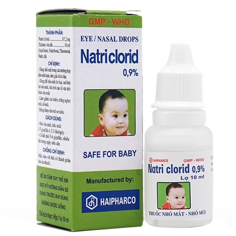 Hình ảnh Thuốc nhỏ mắt, nhỏ mũi Natri Clorid 0,9% Haipharco giảm khô mắt, nghẹt mũi, sổ mũi (8ml)