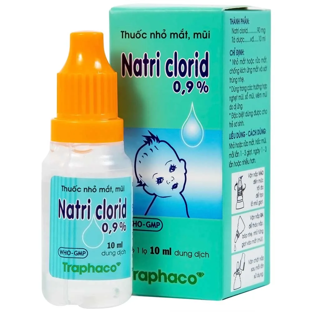 Hình ảnh Thuốc nhỏ mắt, mũi Natri Clorid 0,9% Traphaco giảm nghẹt mũi, chảy mũi, viêm mũi dị ứng (10ml)