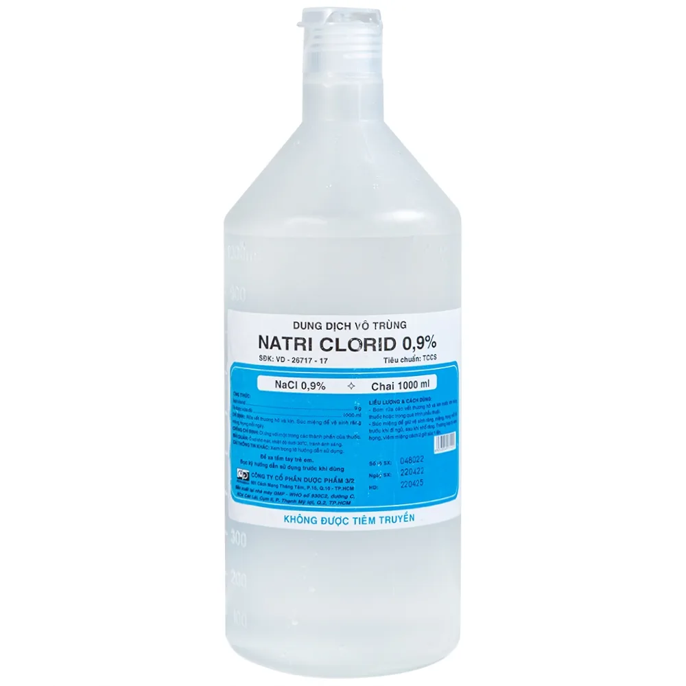 Hình ảnh Dung dịch vô trùng Natri Clorid 0.9% Dược 3-2 rửa vết thương hở và kín, súc miệng (1000ml)