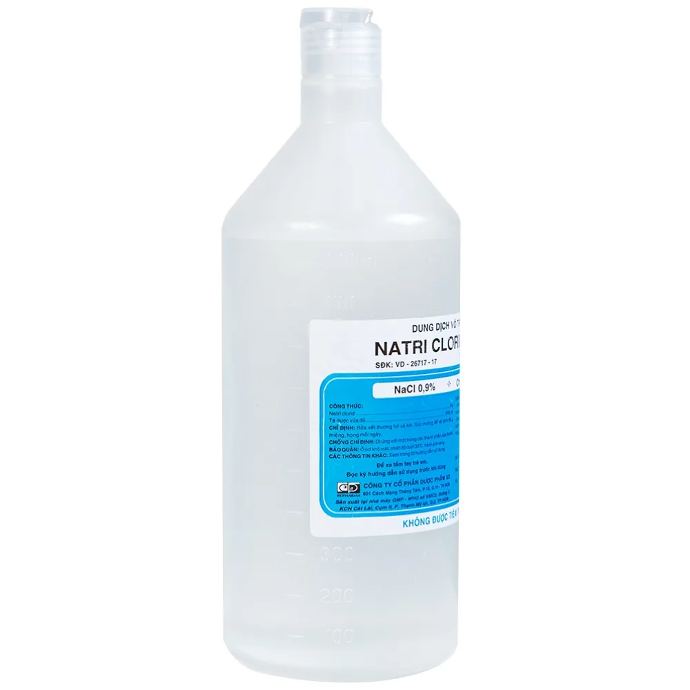 Hình ảnh Dung dịch vô trùng Natri Clorid 0.9% Dược 3-2 rửa vết thương hở và kín, súc miệng (1000ml)