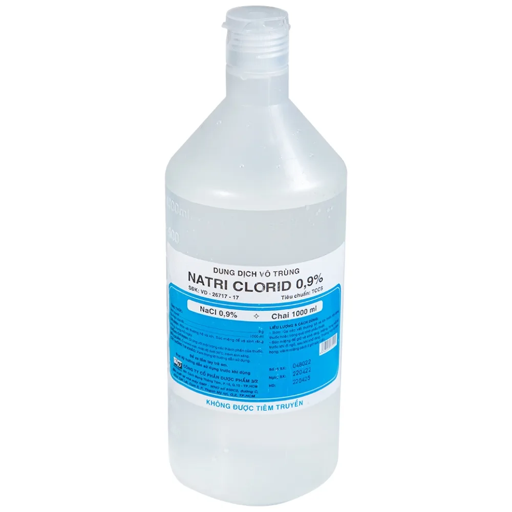 Hình ảnh Dung dịch vô trùng Natri Clorid 0.9% Dược 3-2 rửa vết thương hở và kín, súc miệng (1000ml)