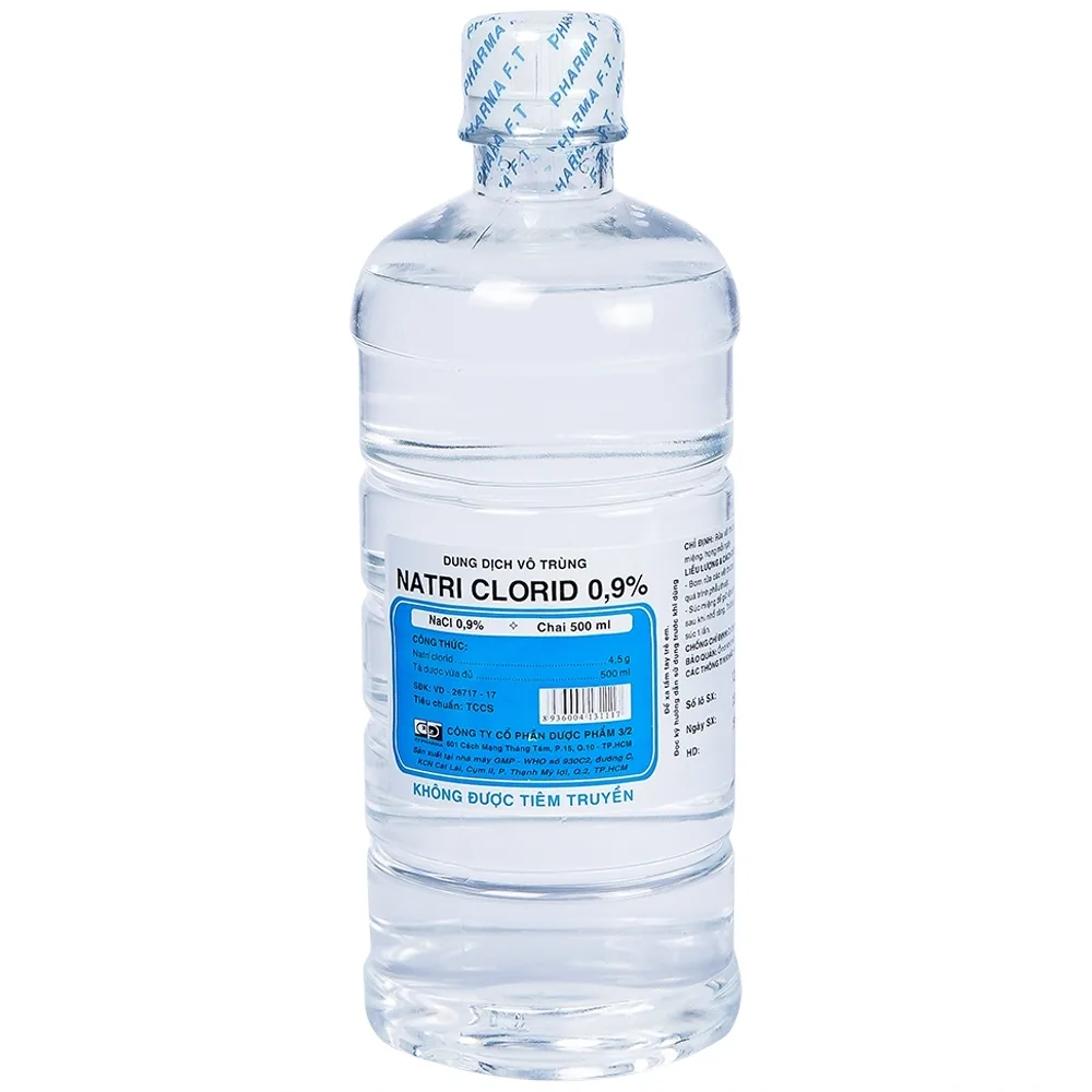 Hình ảnh Dung dịch vô trùng Natri Clorid 0,9% Dược 3-2 rửa vết thương hở và kín, súc miệng (500ml)
