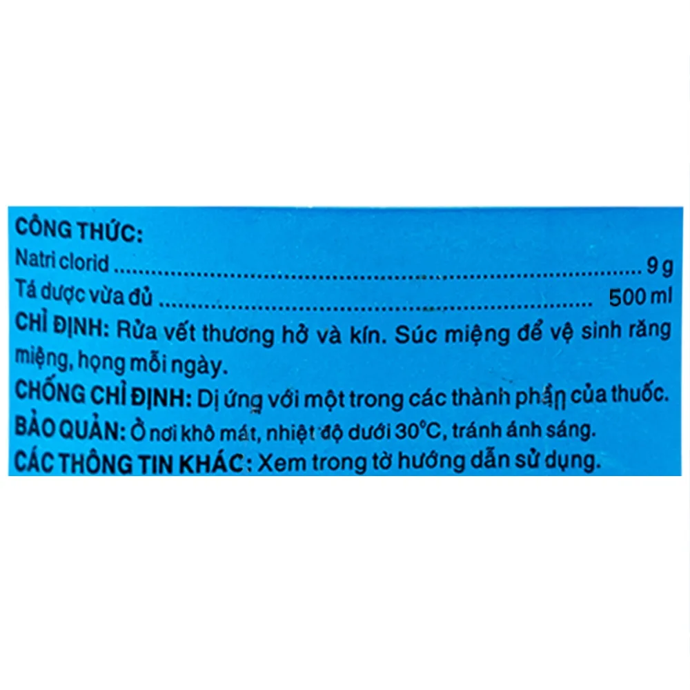 Hình ảnh Dung dịch vô trùng Natri Clorid 0,9% Dược 3-2 rửa vết thương hở và kín, súc miệng (500ml)