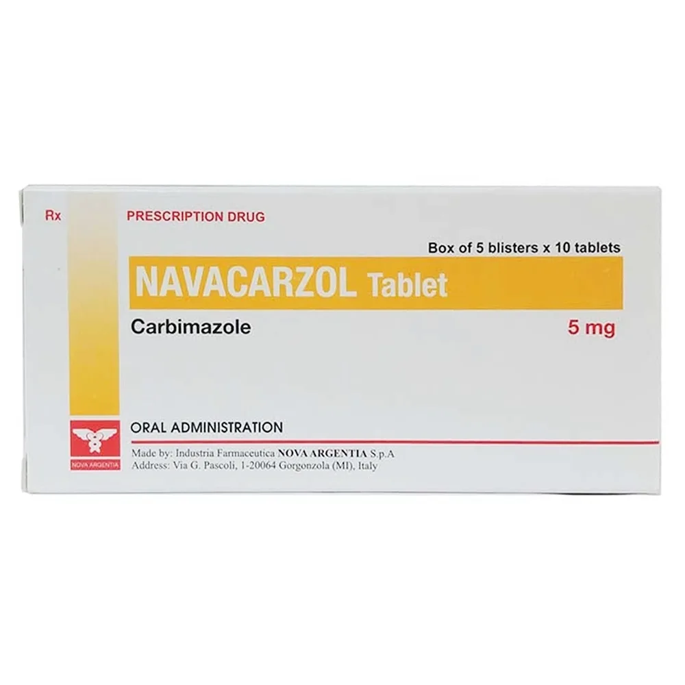 Hình ảnh Viên nén Navacarzol 5mg Nova Argentia hỗ trợ điều trị rối loạn tuyến giáp (5 vỉ x 10 viên)