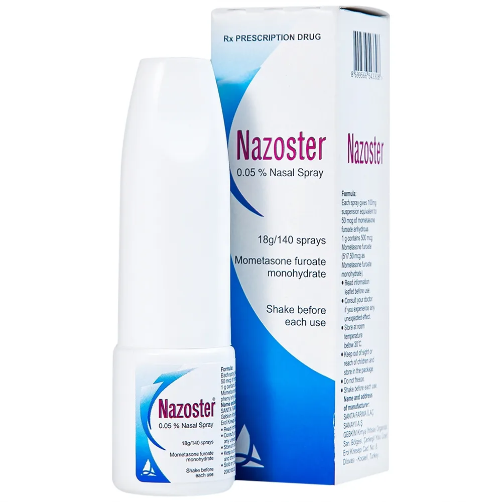 Hình ảnh Hỗn dịch xịt mũi Nazoster 0.05% Nasal Spray Santa điều trị viêm mũi dị ứng (18g)