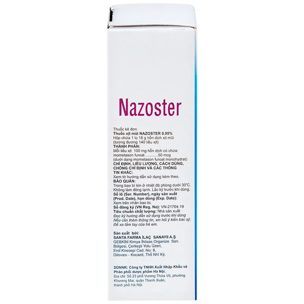 Hình ảnh Hỗn dịch xịt mũi Nazoster 0.05% Nasal Spray Santa điều trị viêm mũi dị ứng (18g)
