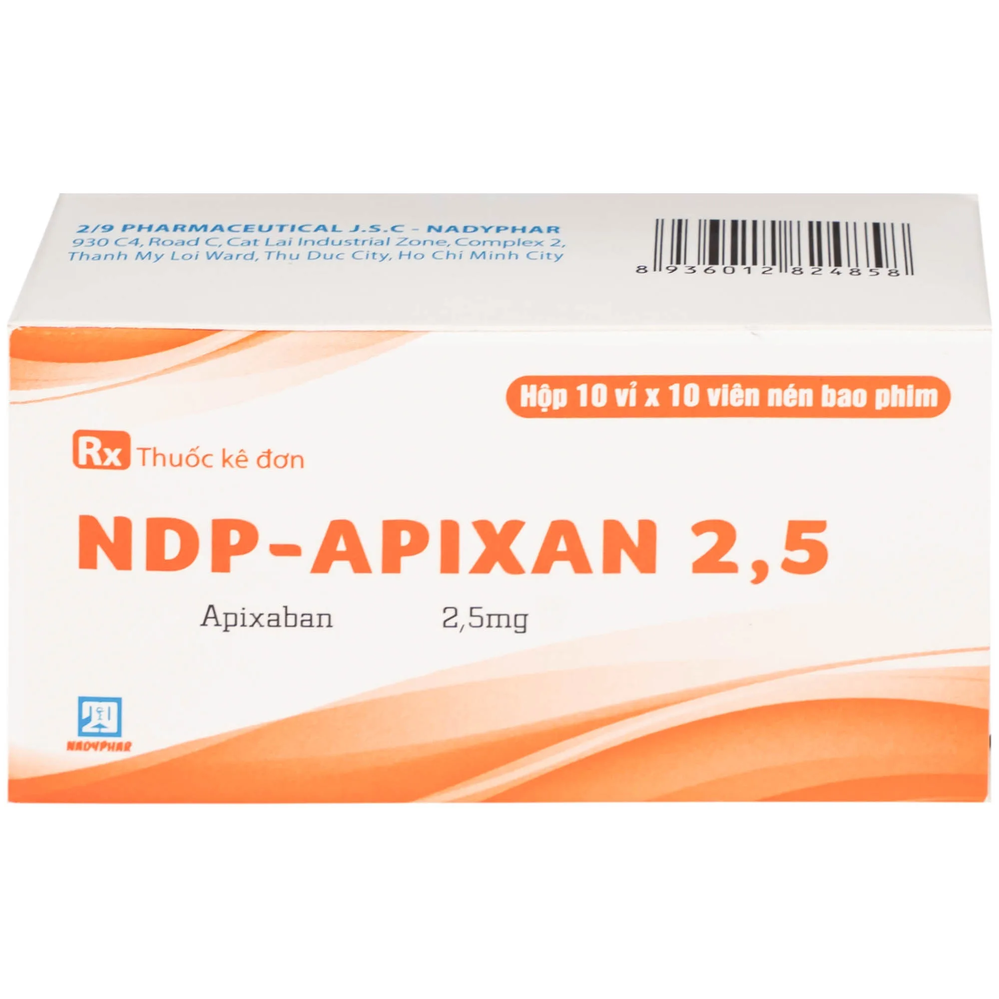 Hình ảnh NDP-Apixan 2.5mg Nadyphar phòng ngừa biến cố thuyên tắc huyết khối tĩnh mạch (10 vỉ x 10 viên)
