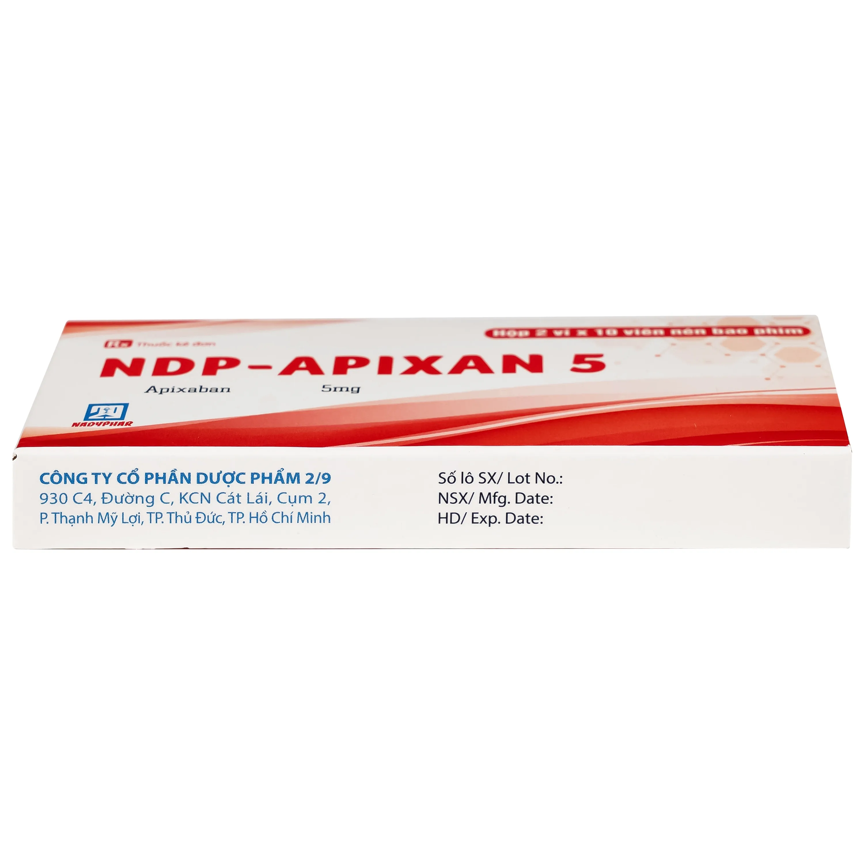 Hình ảnh Thuốc NDP-Apixan 5mg Nadyphar hỗ trợ phòng ngừa đột quỵ, tăng huyết áp (2 vỉ x 10 viên)