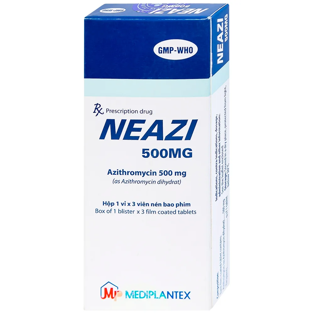 Hình ảnh Viên nén Neazi 500mg Mediplantex điều trị viêm xoang cấp, viêm họng, amidan (1 vỉ x 3 viên)