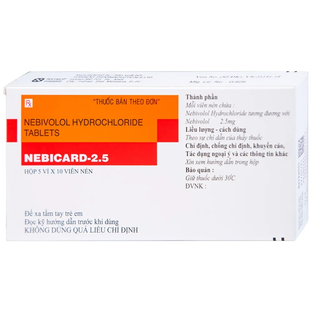 Hình ảnh Viên nén Nebicard 2.5 Torrent điều trị tăng huyết áp (5 vỉ x 10 viên)