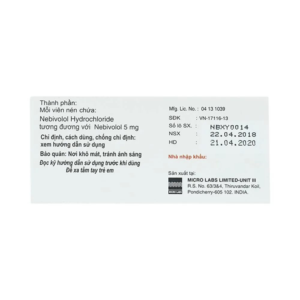 Hình ảnh Thuốc Nebivox 5mg Micro điều trị tăng huyết áp (1 vỉ x 10 viên)