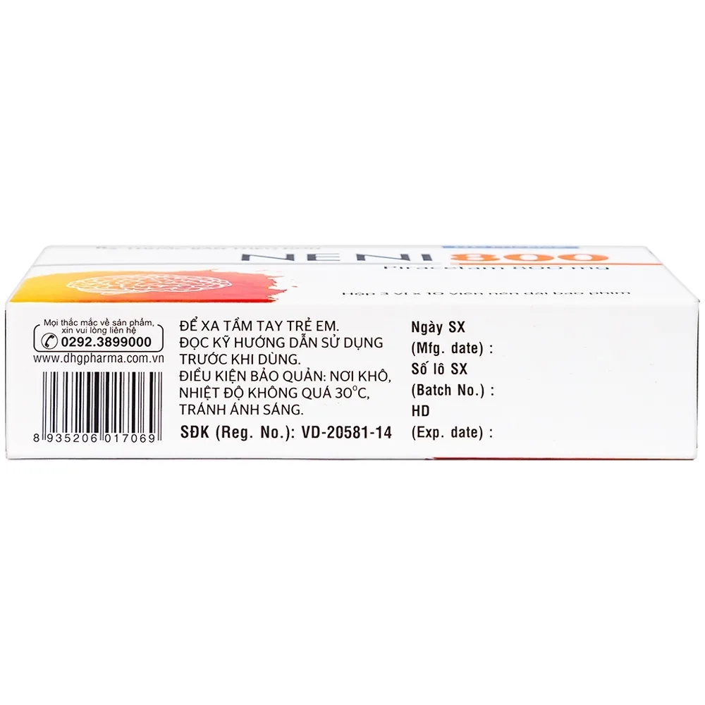 Hình ảnh Viên nén Neni 800 DHG điều trị triệu chứng chóng mặt, nhức đầu, mê sảng nặng (3 vỉ x 10 viên)