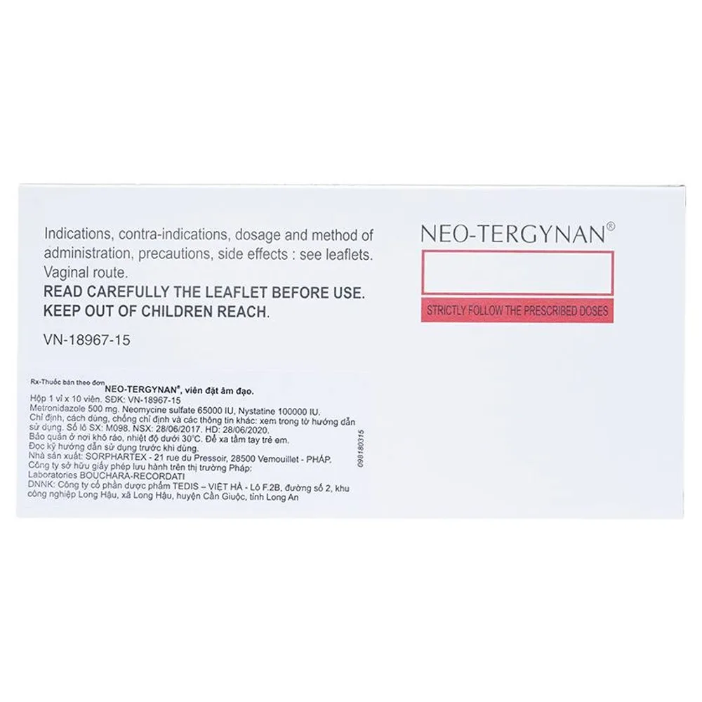 Hình ảnh Viên đặt âm đạo Neo-Tergynan Bouchara điều trị viêm âm đạo (1 vỉ x 10 viên)