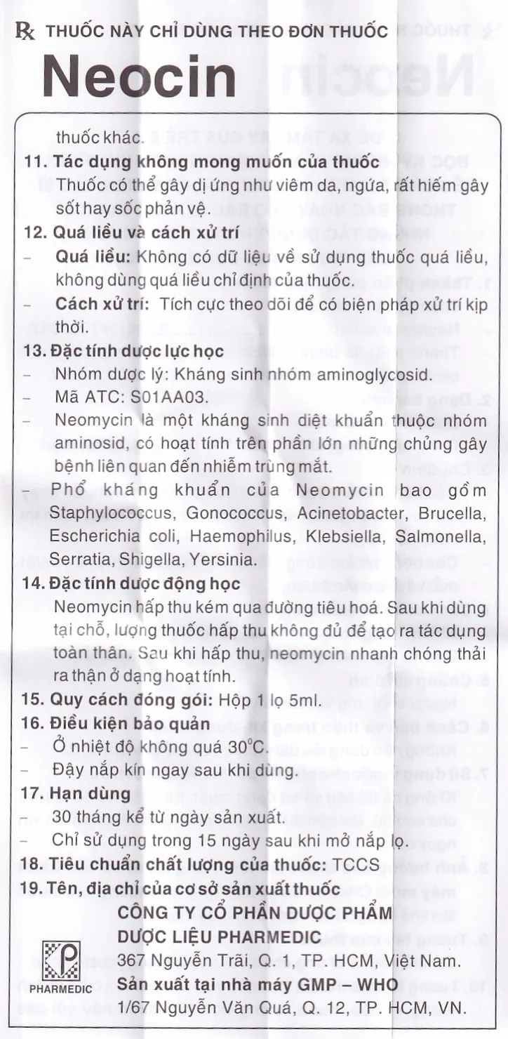 Hình ảnh Thuốc nhỏ mắt Neocin Pharmedic điều trị viêm kết mạc, giác mạc (5ml)