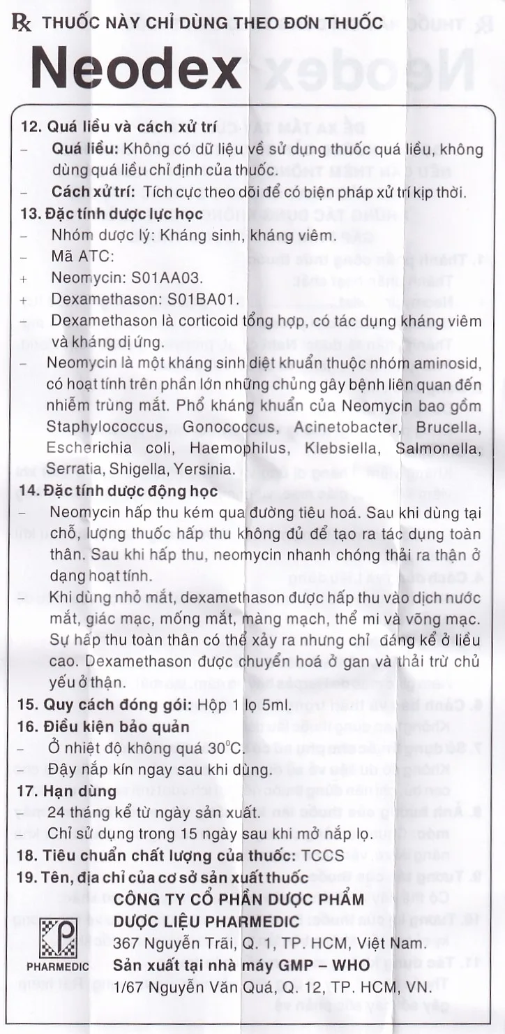 Hình ảnh Thuốc nhỏ mắt Neodex Pharmedic hỗ trợ điều trị viêm kết mạc, giác mạc, viêm mí mắt (5ml)