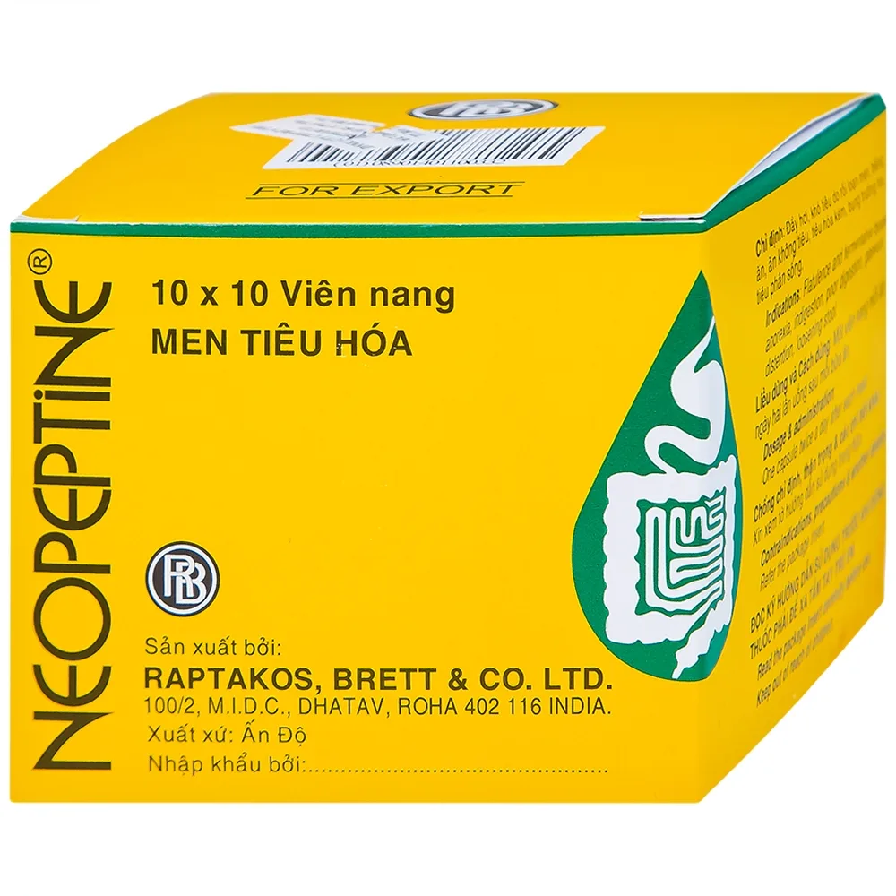 Hình ảnh Men tiêu hóa Neopeptine Raptakos hỗ trợ điều trị đầy hơi, khó tiêu, biếng ăn (10 vỉ x 10 viên)