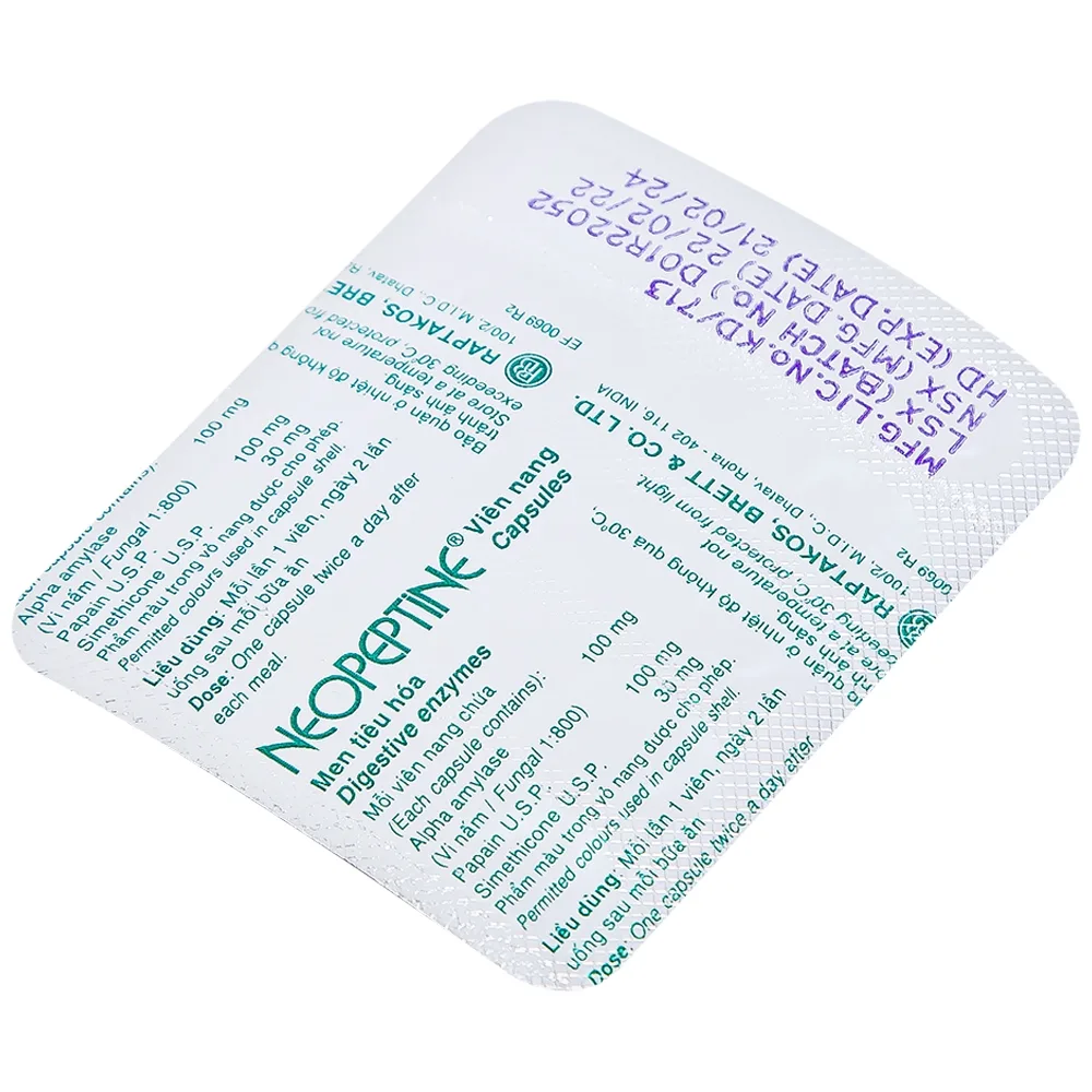 Hình ảnh Men tiêu hóa Neopeptine Raptakos hỗ trợ điều trị đầy hơi, khó tiêu, biếng ăn (10 vỉ x 10 viên) 