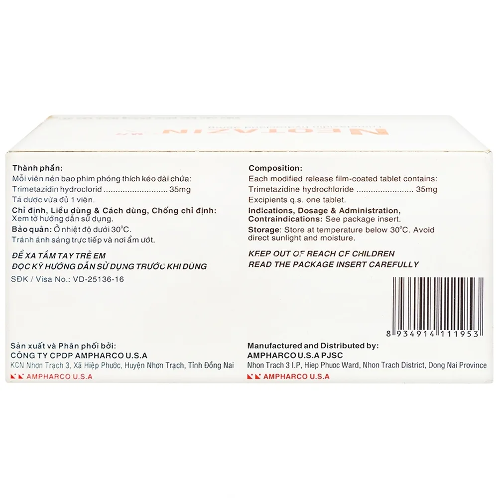 Hình ảnh Thuốc Neotazin MR 35mg Ampharco trị đau thắt ngực (10 vỉ x 10 viên)