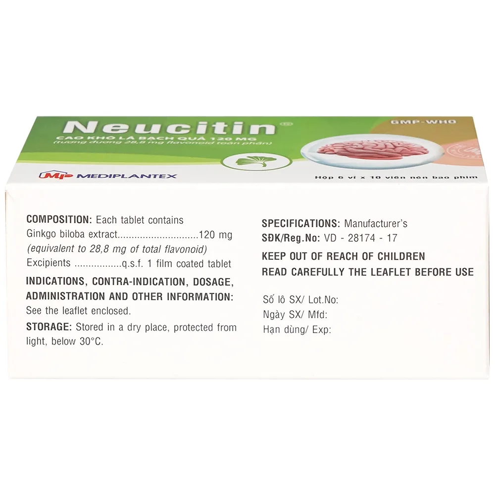 Hình ảnh Thuốc Neucitin 120mg Mediplantex điều trị mất trí nhớ ngắn hạn (6 vỉ x 10 viên)