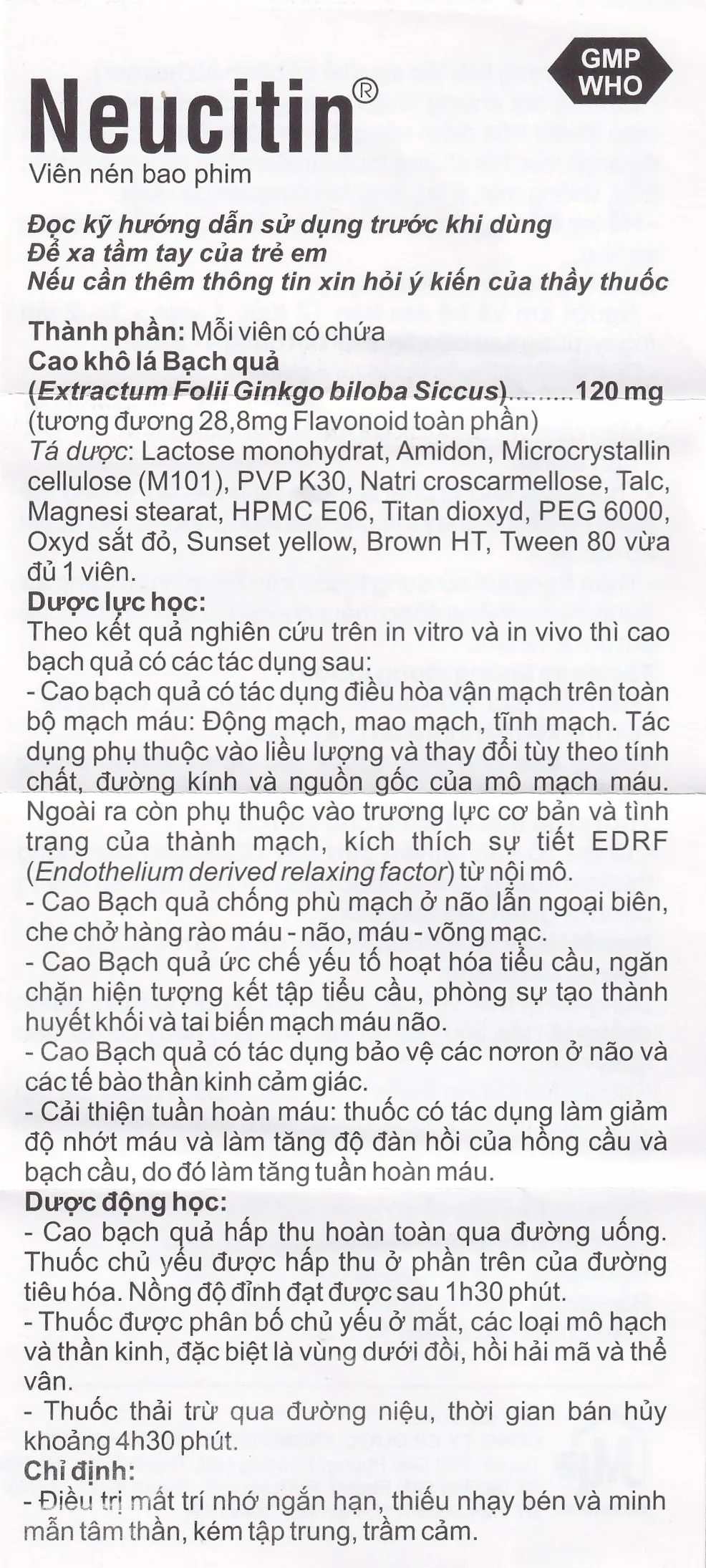 Hình ảnh Thuốc Neucitin 120mg Mediplantex điều trị mất trí nhớ ngắn hạn (6 vỉ x 10 viên)