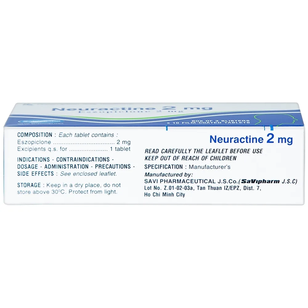 Hình ảnh Thuốc Neuractine 2mg SaVi điều trị chứng mất ngủ (3 vỉ x 10 viên)