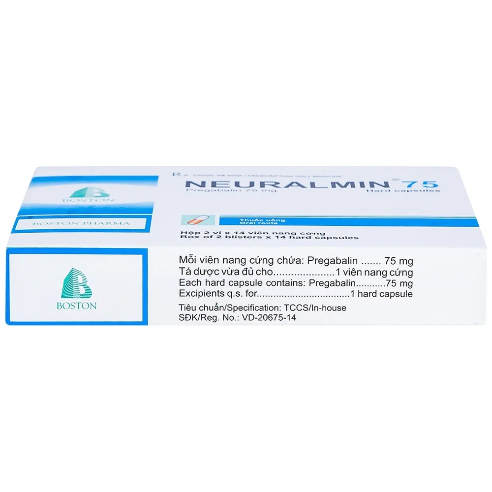 Hình ảnh Viên nang cứng Neuralmin 75 Boston Pharma điều trị đau thần kinh, động kinh, rối loạn lo âu (2 vỉ x 14 viên)