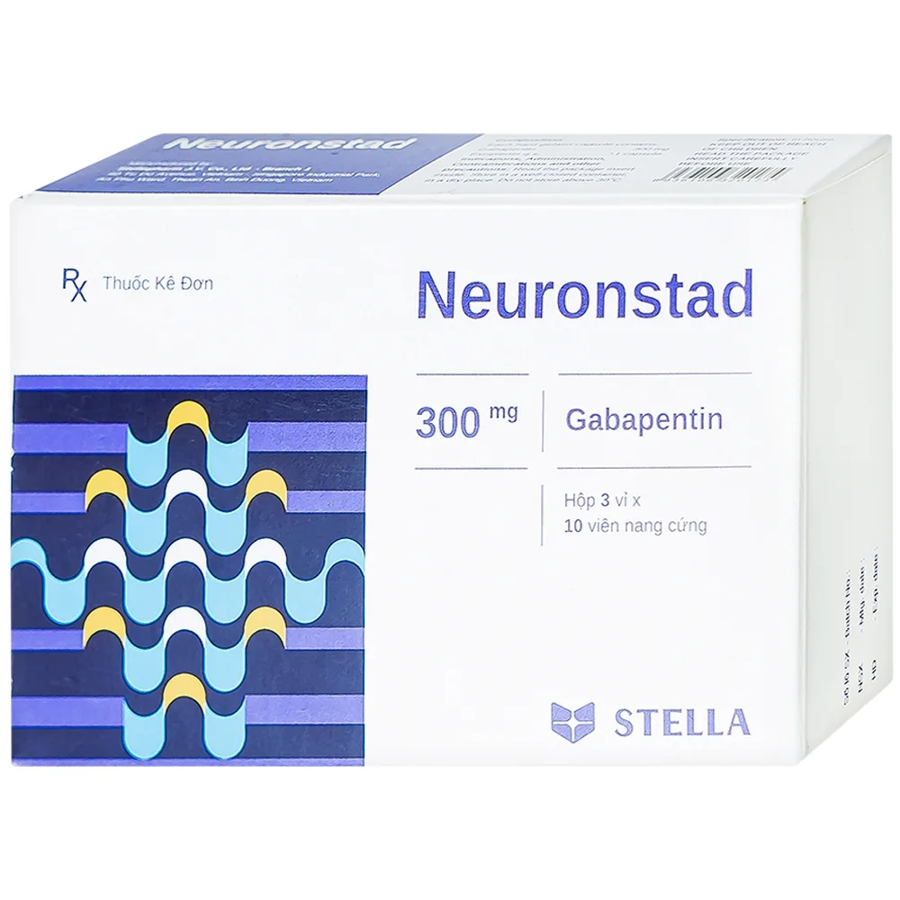 Hình ảnh Viên nang cứng Neuronstad 300mg Stella điều trị hỗ trợ động kinh cục bộ, viêm dây thần kinh (3 vỉ x 10 viên)
